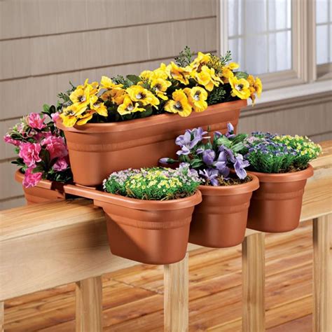 Bloem 21 in. Terra Cotta Milano Plastic Deck Rail Planter (4-Piece) MRP421-46 - The Home Depot ...