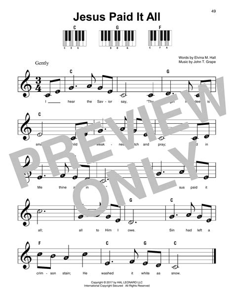 Jesus Paid It All by John T. Grape Sheet Music for Super Easy Piano at ...