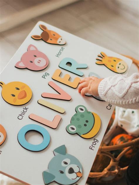 Personalized Name Puzzle With Animals Baby, Toddler, Kids Toys Wooden ...