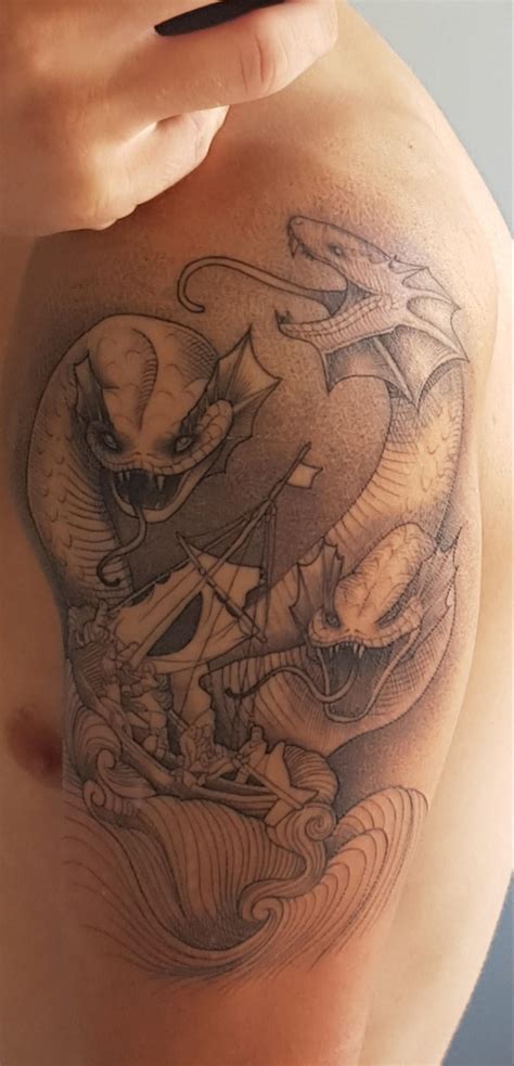 First tattoo! scylla and charybdis fully healed, by Ben Addison at Otautahi Tattoo in ...