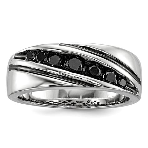 IceCarats - 925 Sterling Silver Rhod Plated Black Diamond Mens Wedding Ring Band Size 9.00 Man ...
