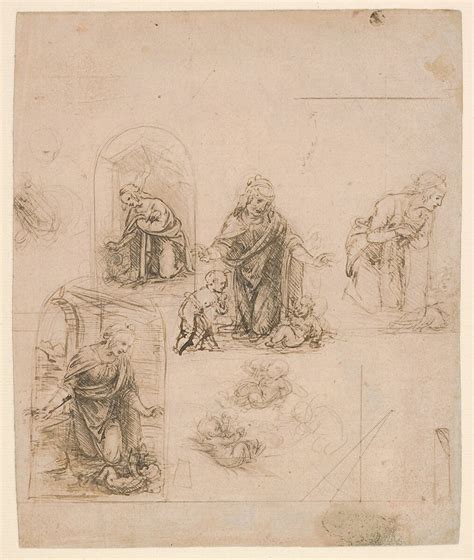 Leonardo da Vinci | Compositional Sketches for the Virgin Adoring the Christ Child, with and ...
