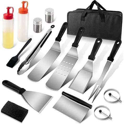 AJKPL Griddle Accessories Kit, 16 Pieces Flat Top Grill Accessories with Metal Griddle Spatulas ...