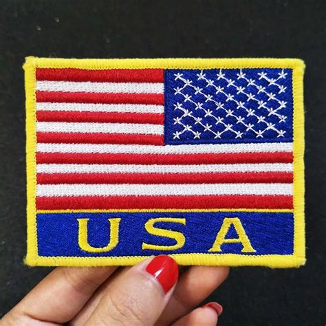 USA flag Iron On Patch Embroidered Applique Sewing Label biker Patches Clothes Stickers Apparel ...