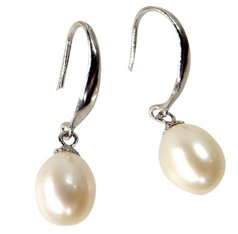 925 Sterling Silver with 7-8mm Drop Pearl Dangling Earrings