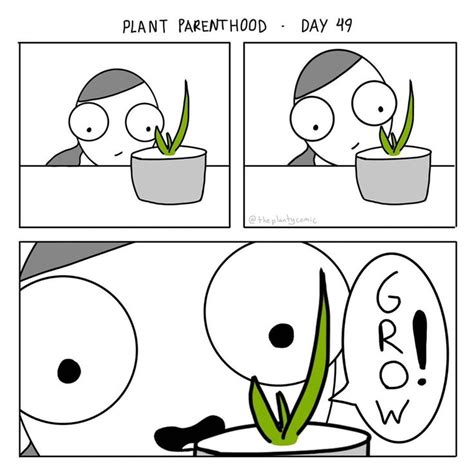 a comic strip with plants growing out of the pot and another cartoon that says plant parenthood ...