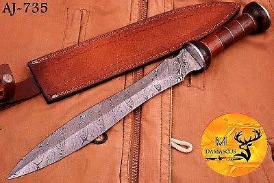 19" HAND FORGED DAMASCUS STEEL GLADIUS SWORD WITH ROSE WOOD HANDLE 735 ...