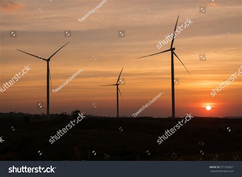 Wind Turbine On Sunset Backgroundsilhouette Style Stock Photo (Edit Now ...