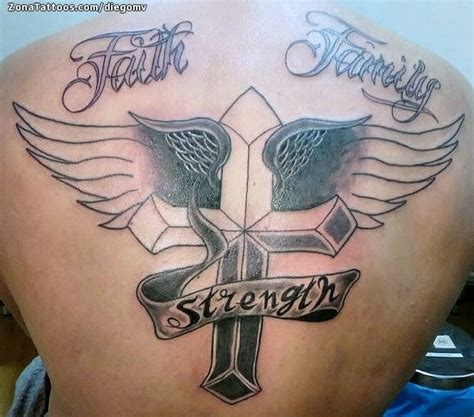 Tattoo of Crosses, Wings, Religious