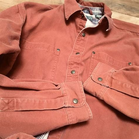 LL BEAN Men’s Flannel Lined Canvas Work Jacket Shirt Long Sleeves Snaps Size L #LLBean # ...