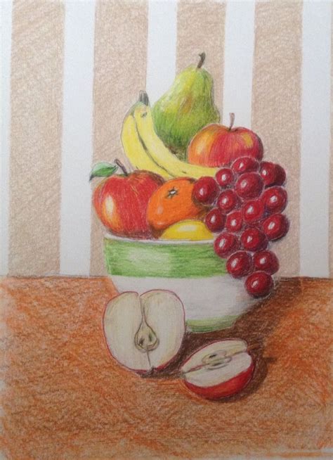 Fruit bowl, color pencil by Lindy Johnston | Fruits drawing, Fruit painting, Plate drawing