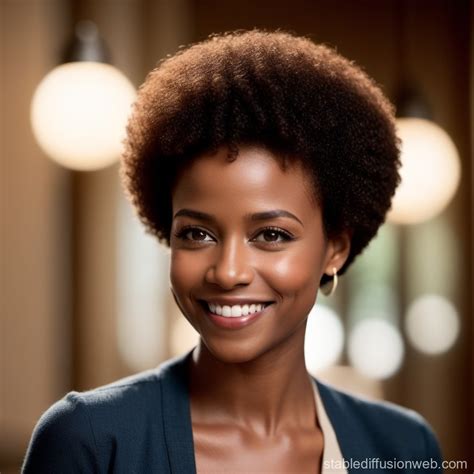 Smiling Black Woman with Short Afro | Stable Diffusion Online