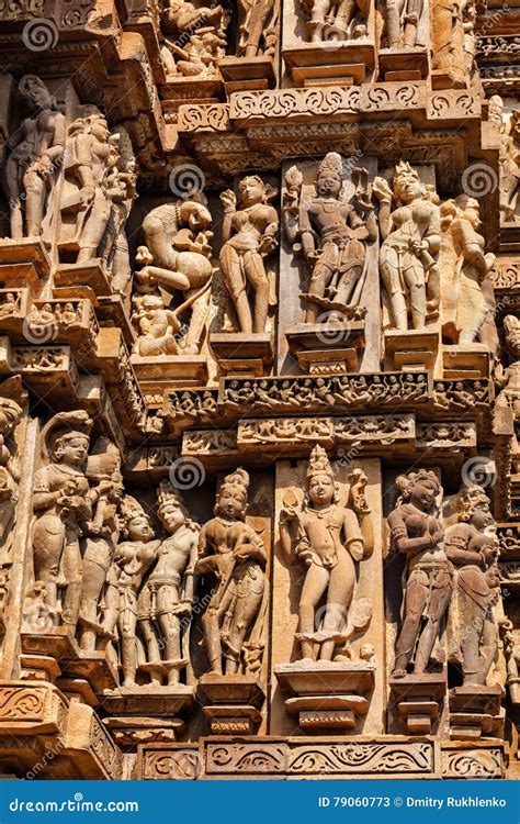 Famous Sculptures of Khajuraho Temples, India Stock Image - Image of ...