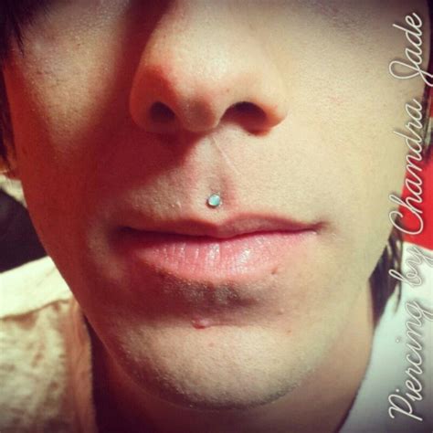 Philtrum piercing done with a 3mm white opal #piercings #piercingbychandrajade #philtrum # ...