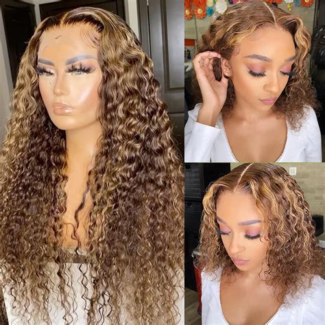 Buy CYNOSURE 13x4 Curly Honey Blond Ombre Color Highlight Lace Front ...