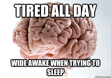 TIRED ALL DAY WIDE AWAKE WHEN TRYING TO SLEEP - Scumbag Brain - quickmeme