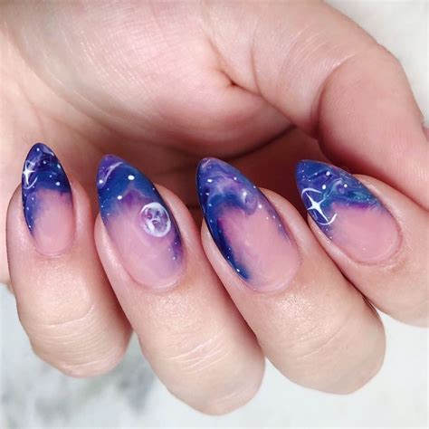 Changed up my own nails with a galaxy style French, with @the_gelbottle_inc blooming gel to keep ...