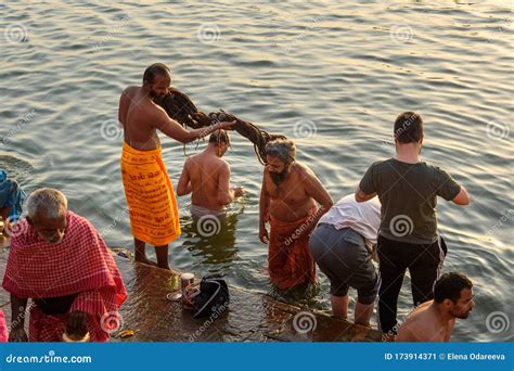 People Bathing in Water Holy Ganga River in Morning. Varanasi. India Editorial Photo - Image of ...