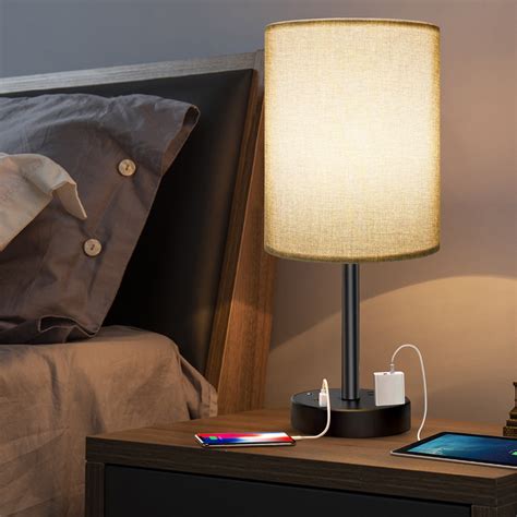 LED Bulb USB Table Lamp,Bedside Touch Control Desk Lamp w/3 USB Charging Ports Station & 2 AC ...