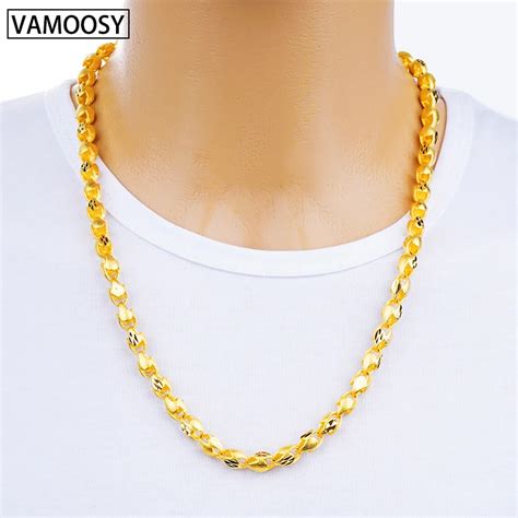 Hot Male Necklace Cuban Colar Twisted Choker Chain 60cm Pure 24k Gold ...