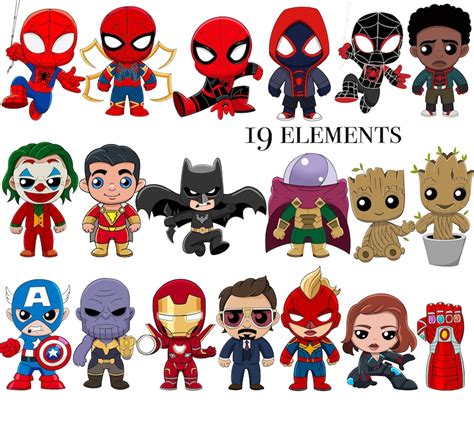 PNG superheroes set Chibi marvels heroes bundle clipart | Etsy