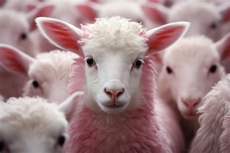 Premium Photo | Contrasting Pink Sheep Standing Out Among White Herd