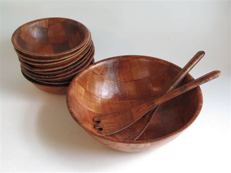 Vintage Wooden Woven Salad Bowl Set | Wooden salad bowl, Salad bowls ...