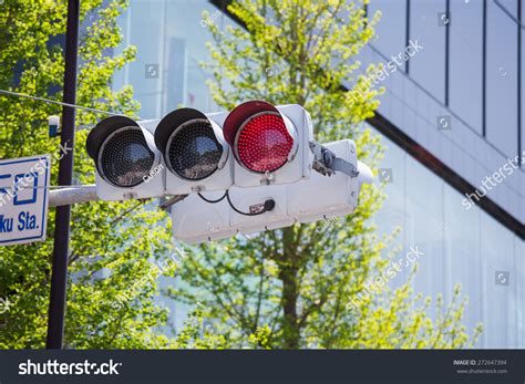 Japan Traffic Light In Red With Building And Trees At The Background Stock Photo 272647394 ...