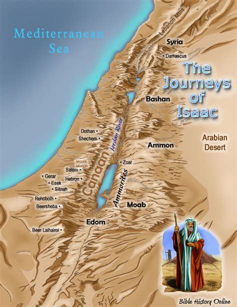 Map of The Journeys of Isaac (Bible History Online) - Bible History