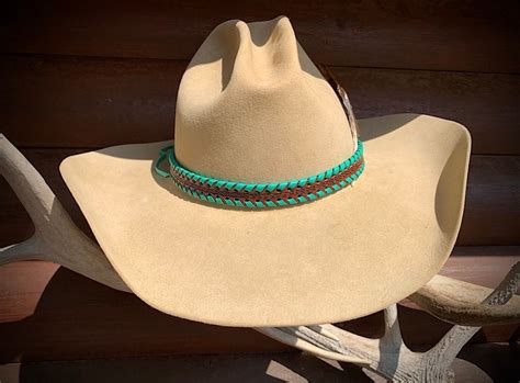 Leather Hat Band Natural Tooled Leather With Turquoise - Etsy