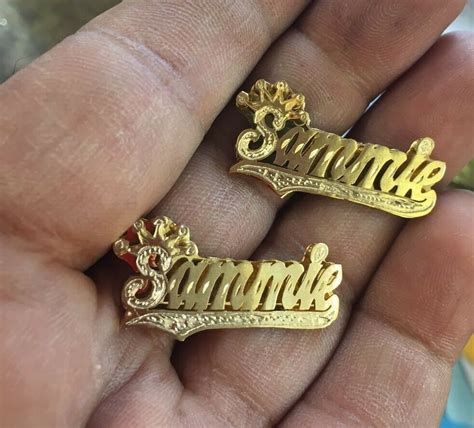 Personalized 14K Gold Plated DOUBLE NAME Plate Stud Earrings | Etsy