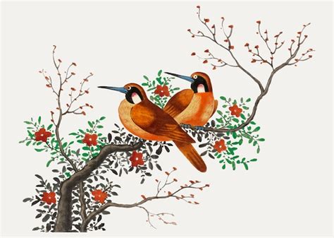 Chiński Obraz Przedstawiający Dwa Ptaki | Darmowy Wektor