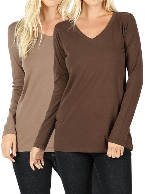 Women Casual Basic Cotton Loose Fit V-Neck Long Sleeve T-Shirt Top - Walmart.com