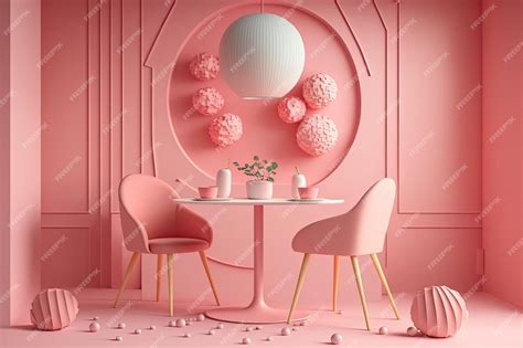 Premium Photo | Pink studio dining table interior design Colorless illustration