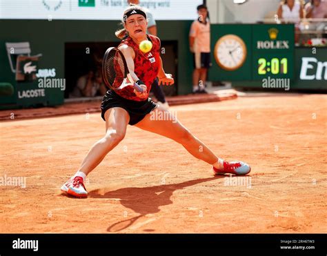 Czech tennis player Karolina Muchova in action at the French Open 2023 ...