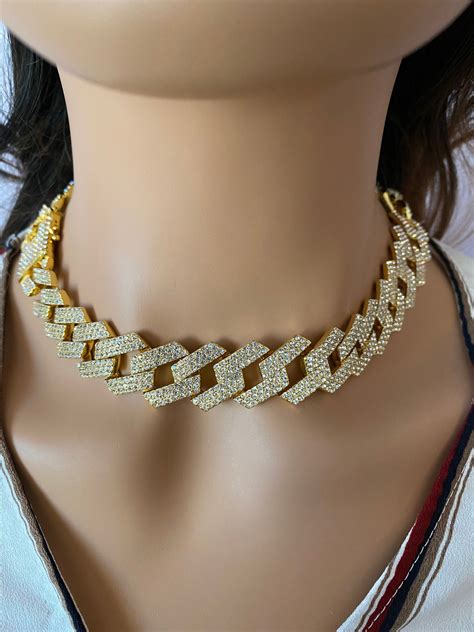 18mm Women's Diamond Choker Miami Cuban Link Chain in 18k | Etsy