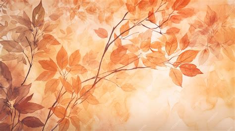 Premium AI Image | Autumn background with watercolor leaves on top in the style of light orange ...