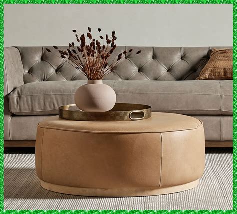 Arroyo Round Upholstered Ottoman | Leather Ottoman Coffee Table ...