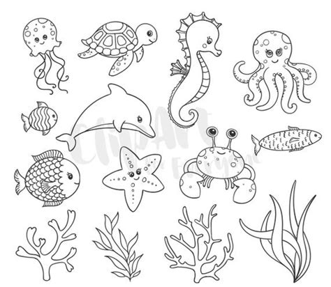 Sea Life Line Clip Art Cute Sea Creature Illustrations