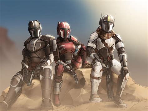 three boba fett characters sitting on top of a rock in the desert,