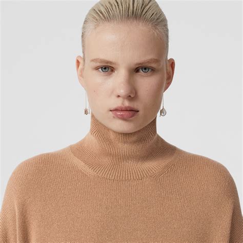 Monogram Motif Cashmere Funnel Neck Sweater in Wheat - Women | Burberry® Official
