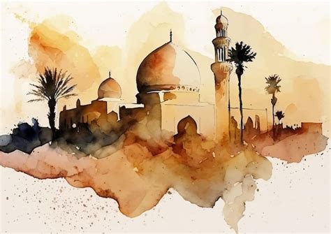 Premium Vector | The splendor of islamic art in watercolor paintings of ...