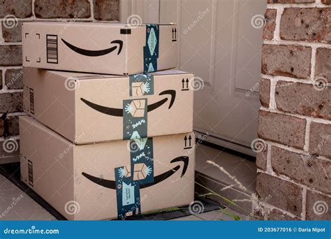 Sydney, Australia - 2020-11-29 Amazon Prime Boxes Delivered To A Front ...