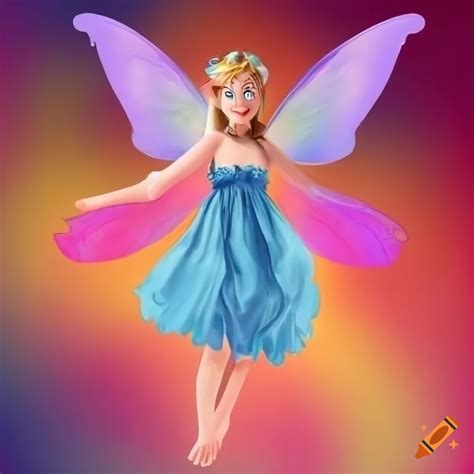 Colorful 2d animation of a young fairy flying with a magic stick