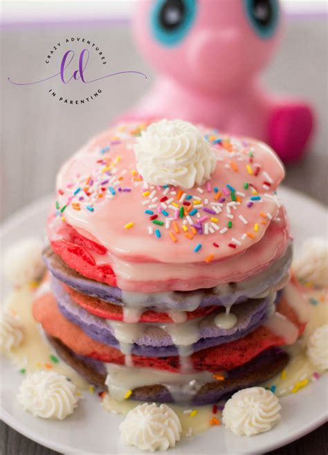 Unicorn Pancakes Recipe #breakfast #recipes #unicorn #pancakes #colorful #glaze #syrup # ...