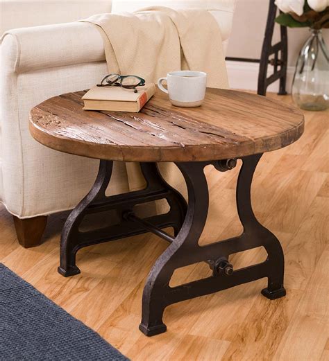 Round Wood End Table With Metal Legs ~ Natural Live Edge Round Slab Side Table / Coffee Table ...
