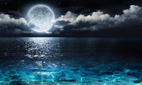 Download Wallpaper sea ocean moon water clouds night sky, 4000x2414 ...