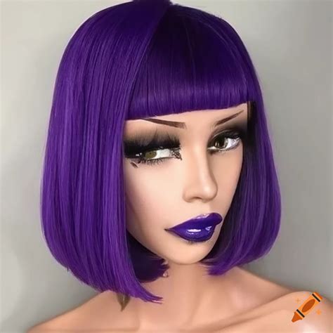 Dark purple rectangle-shaped bob wig on Craiyon