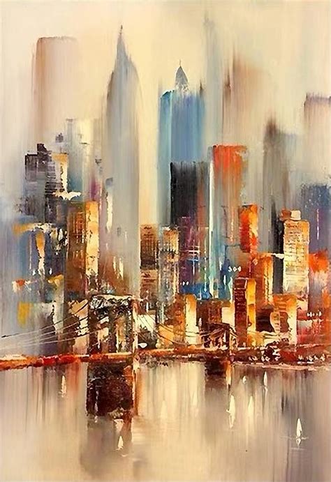 Gran pintura abstracta original de la ciudad pintura de arte | Etsy | Skyline painting ...