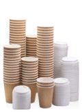MARKQ [50 Sets] 8 oz. Brown Disposable Ripple Insulated Coffee Cups with Lids - Hot Beverage ...
